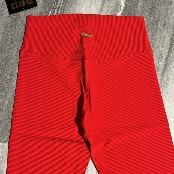Til You Collapse Ribbed Classic Leggings - Red Medium workout gym Athleisure - Picture 8 of 9